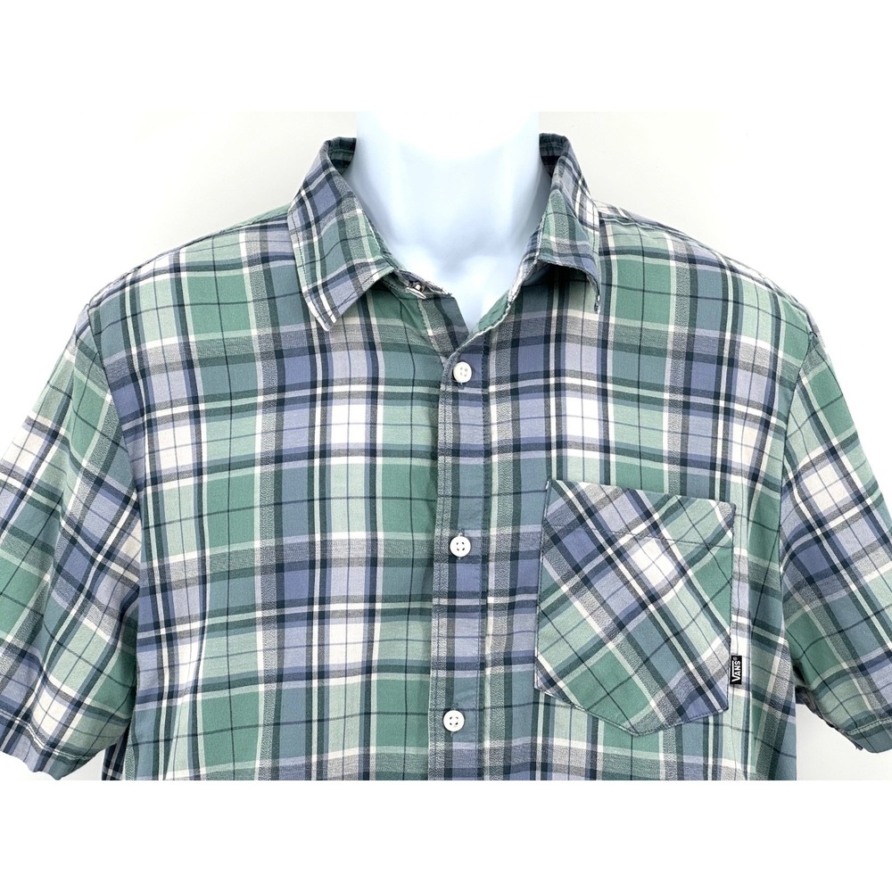 VANS Green Plaid Cotton Short Sleeve Button Down Shirt Men's Medium Off The Wall
